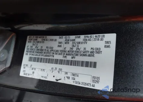 2015 Ford Escape Titanium from USA, damaged, VIN 1FMCU0JX1FUB55778